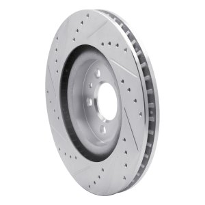 Ford Mustang Brake Rotor (1) - Front Right - R1 Concepts - Drilled & Slotted - Silver - `11-`14